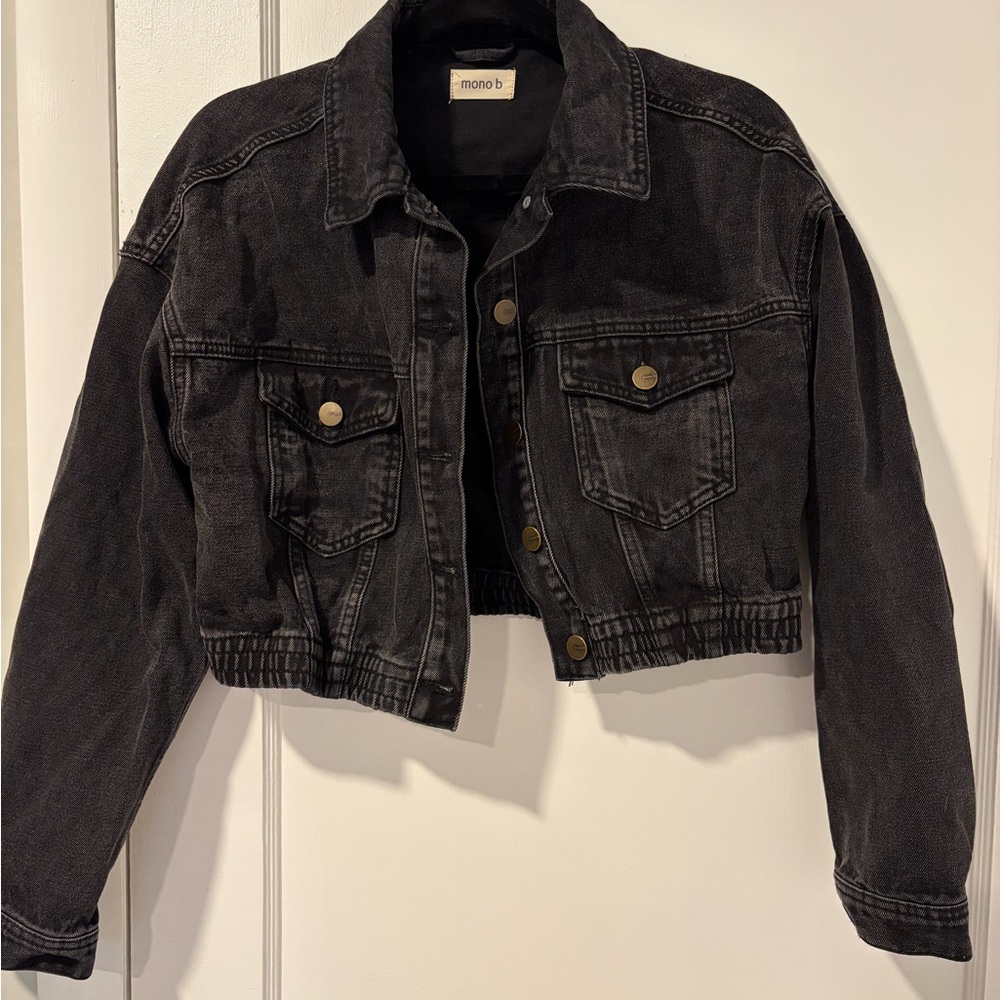 Mono B Charcoal Cropped Denim Jacket